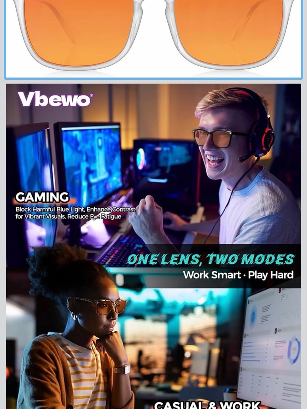 Blue Light Blocking Glasses- clear frames amber tinted - Picture 2 of 6
